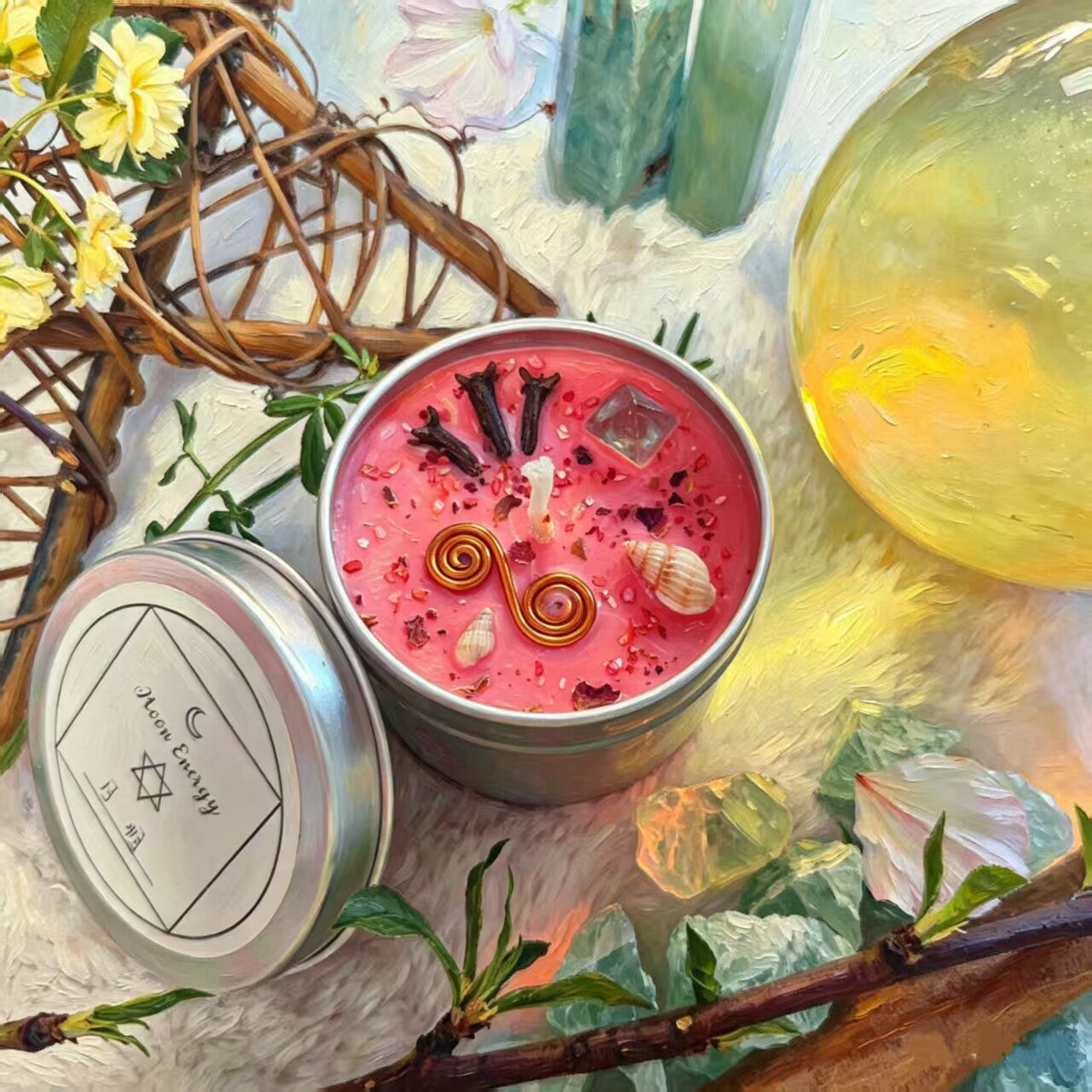 Moon Phase Herbal Scented Candle in Crystal Jar