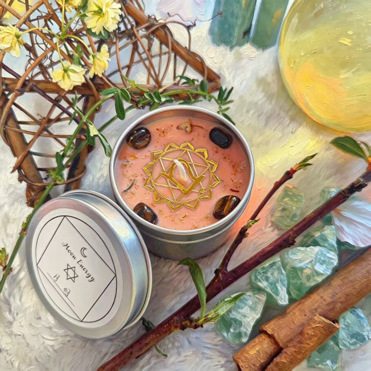 Moon Phase Herbal Scented Candle in Crystal Jar