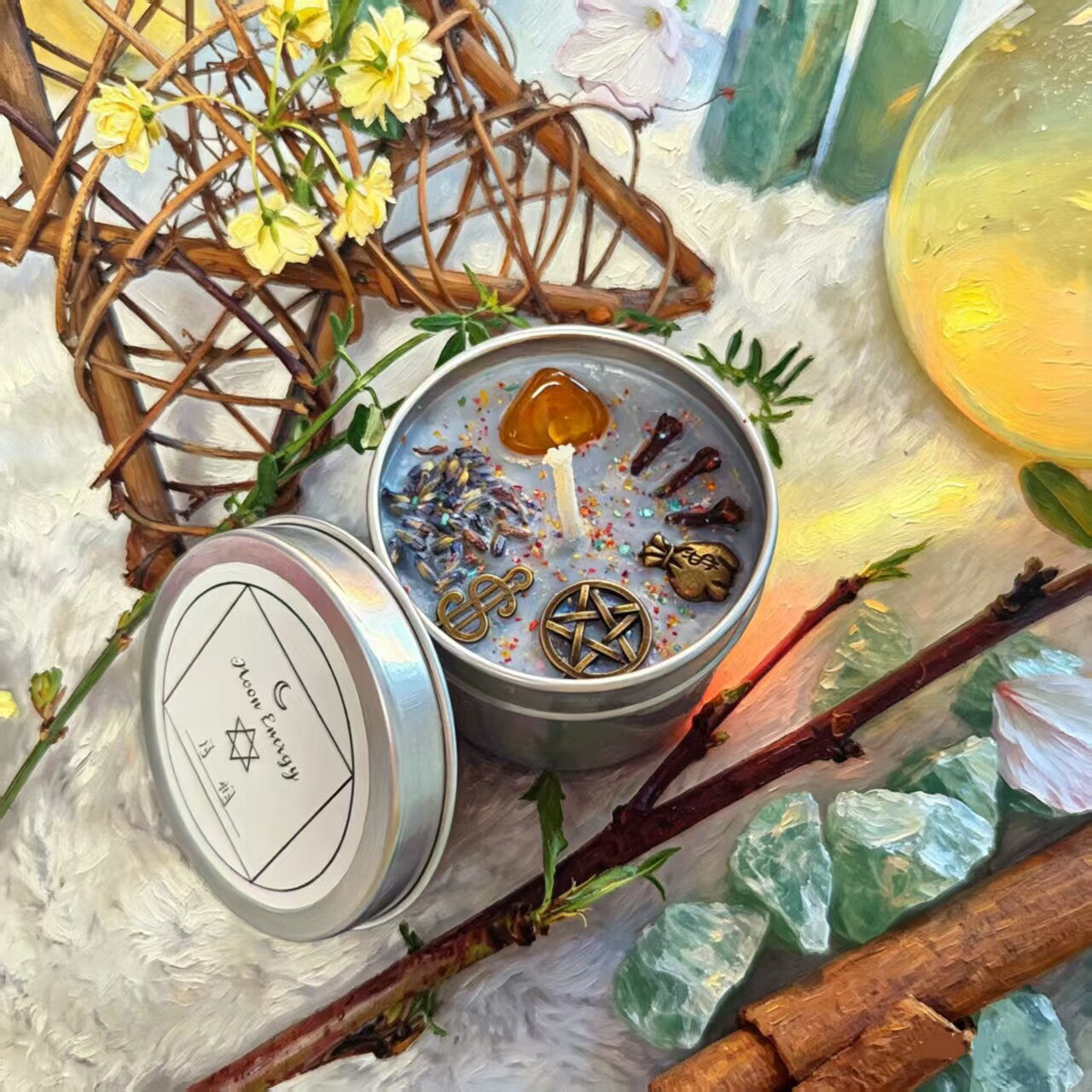 Moon Phase Herbal Scented Candle in Crystal Jar