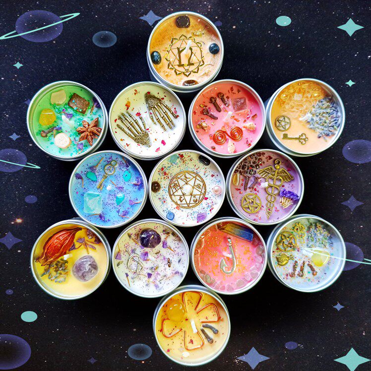 Moon Phase Herbal Scented Candle in Crystal Jar
