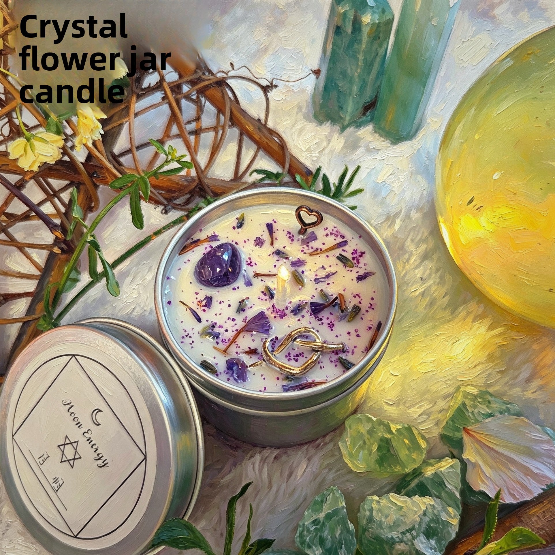 Moon Phase Herbal Scented Candle in Crystal Jar